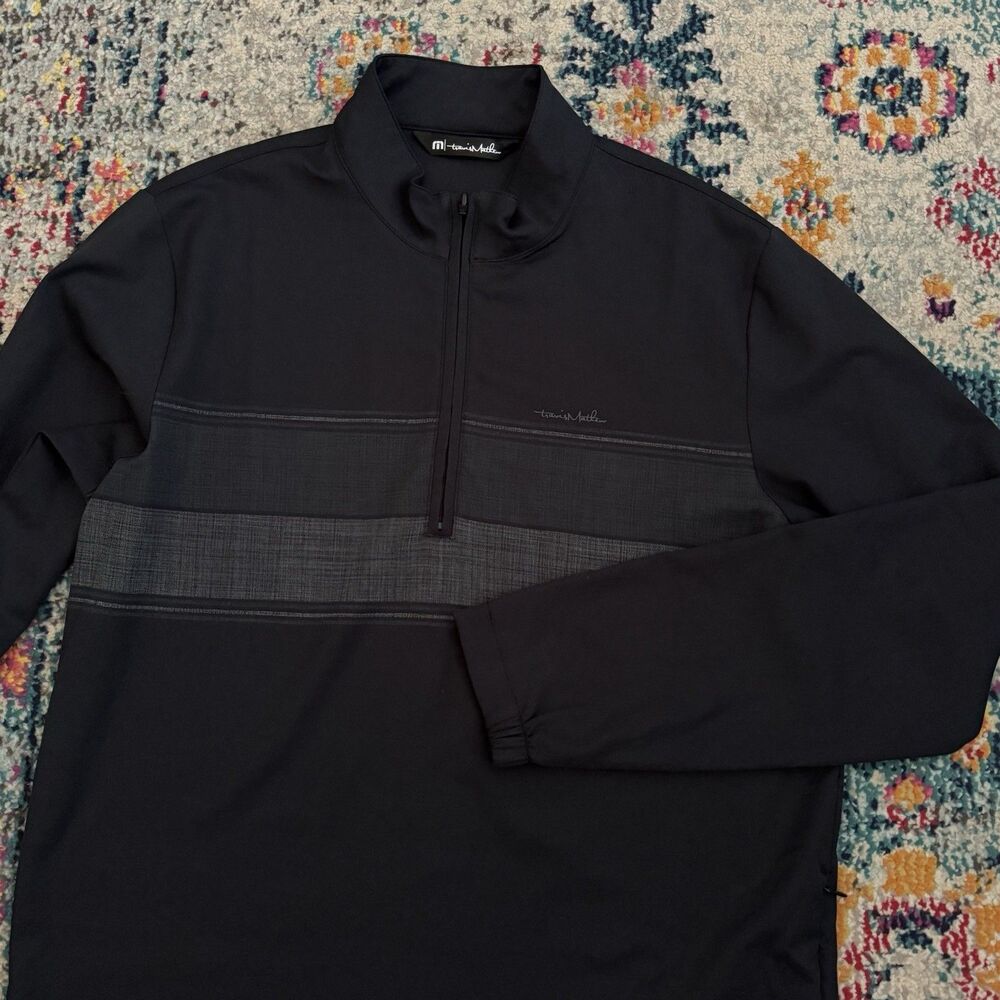 Travis Mathew 1/4 Zip Pullover Mens M Black Gray Stripe Long Sleeve Golf